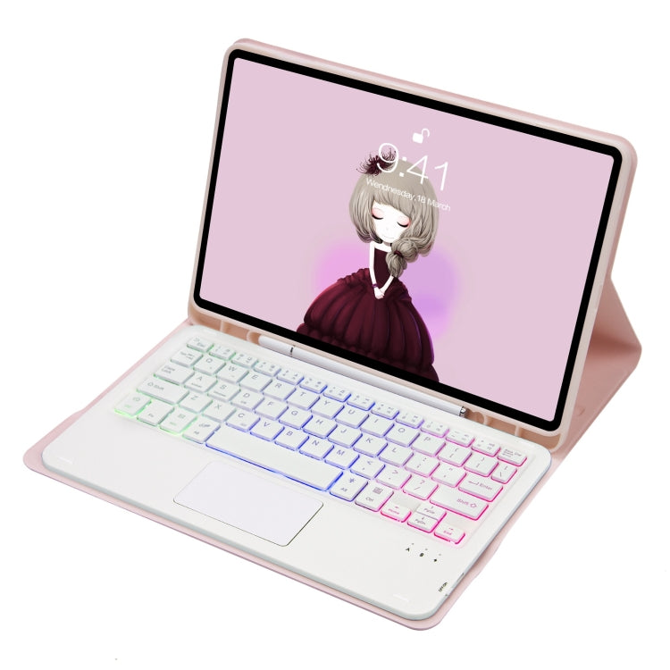 T11B-AS Skin Feel Pen Slot Touch Pad Backlight Bluetooth Keyboard Leather Tablet Case For iPad Pro 11 2021&2020&2018(Pink)