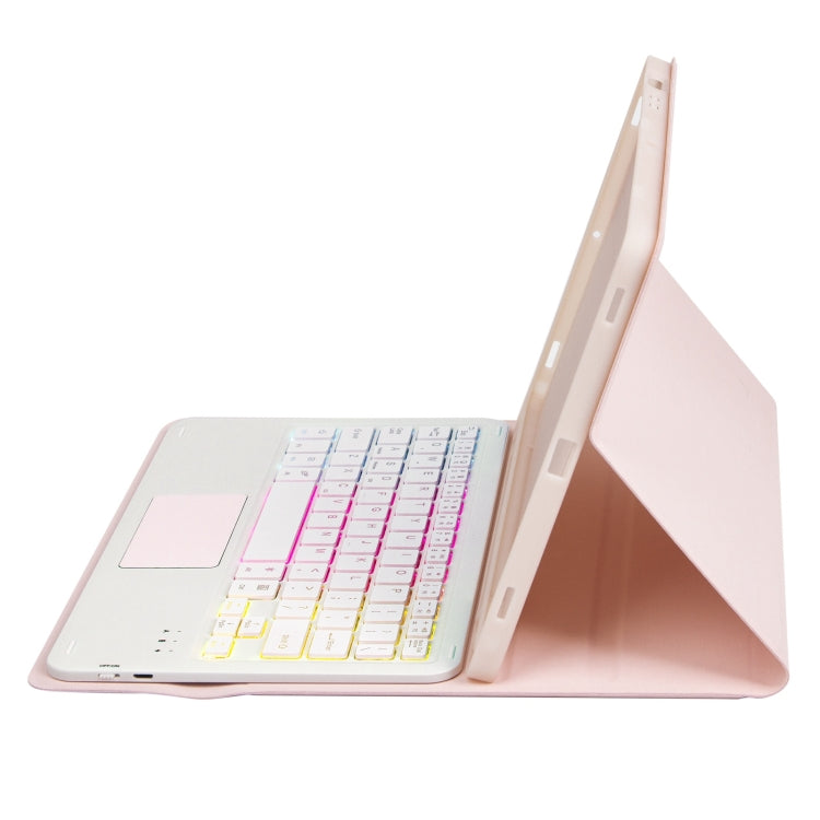T11B-AS Skin Feel Pen Slot Touch Pad Backlight Bluetooth Keyboard Leather Tablet Case For iPad Pro 11 2021&2020&2018(Pink)