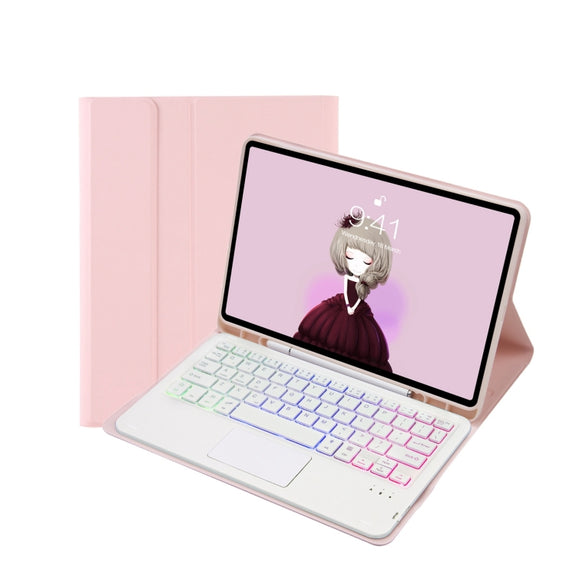 T11B-AS Skin Feel Pen Slot Touch Pad Backlight Bluetooth Keyboard Leather Tablet Case For iPad Pro 11 2021&2020&2018(Pink)