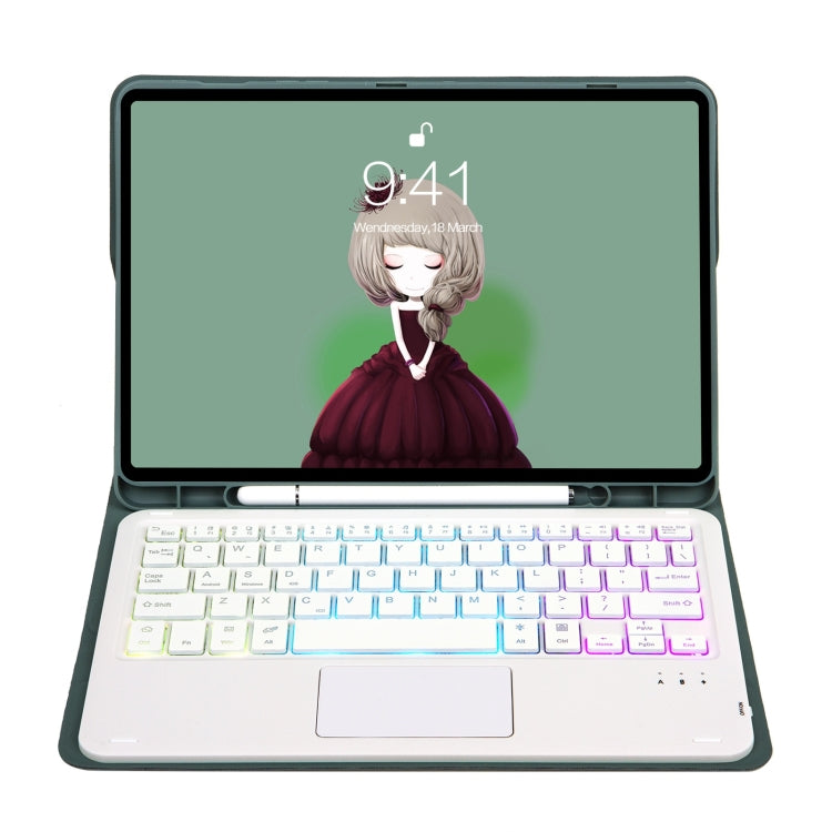 T11B-AS Skin Feel Pen Slot Touch Pad Backlight Bluetooth Keyboard Leather Tablet Case For iPad Pro 11 2021&2020&2018(Dark Green) - For iPad Pro by PMC TechLife | Online Shopping South Africa | PMC TechLife