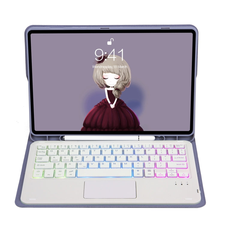 T11B-AS Skin Feel Pen Slot Touch Pad Backlight Bluetooth Keyboard Leather Tablet Case For iPad Pro 11 2021&2020&2018(Purple) - For iPad Pro by PMC TechLife | Online Shopping South Africa | PMC TechLife