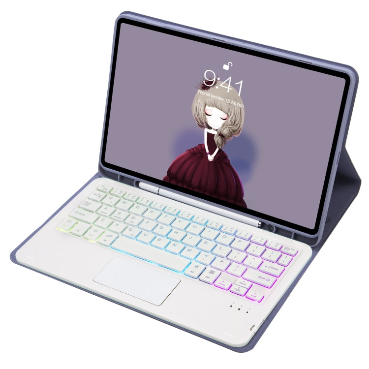 T11B-AS Skin Feel Pen Slot Touch Pad Backlight Bluetooth Keyboard Leather Tablet Case For iPad Pro 11 2021&2020&2018(Purple) - For iPad Pro by PMC TechLife | Online Shopping South Africa | PMC TechLife