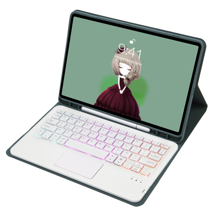 T098B-AS Skin Feel Pen Slot Touch Pad Backlight Bluetooth Keyboard Leather Tablet Case For iPad Air 4 10.9 2020 / Air 5 10.9 2022 (Dark Green) - For iPad Air by PMC TechLife | Online Shopping South Africa | PMC TechLife