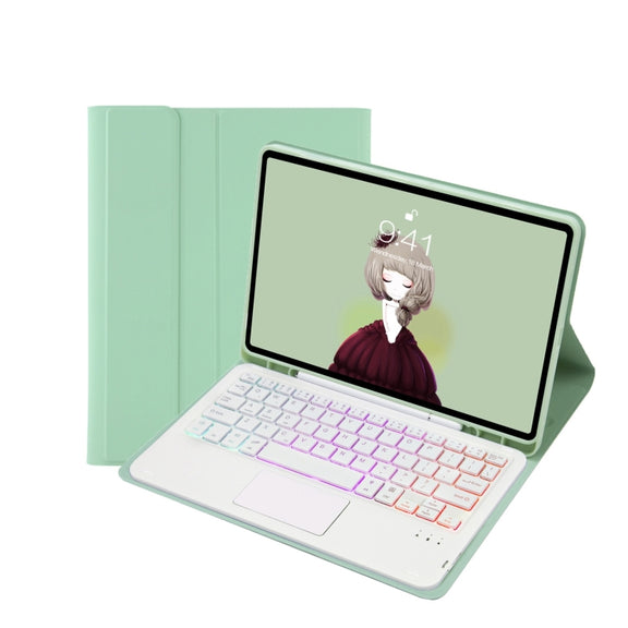 T098B-AS Skin Feel Pen Slot Touch Pad Backlight Bluetooth Keyboard Leather Tablet Case For iPad Air 11 2025 / 2024 / Air 4 10.9 2020 / Air 5 10.9 2022 (Mint Green)