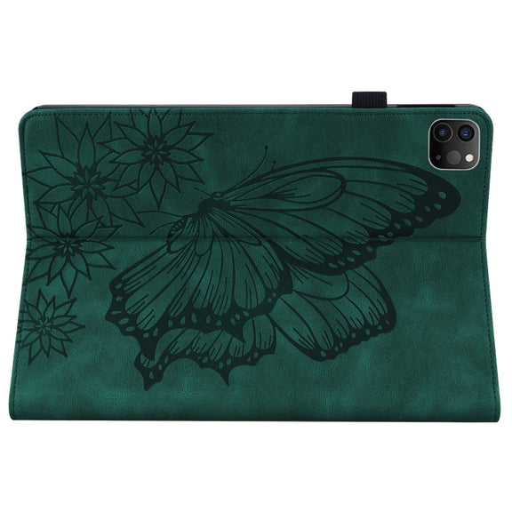 For iPad Pro 11 2022 / 2021 / 2020 / Air 2020 10.9 / 11 2024 Big Butterfly Embossed Smart Leather Tablet Case(Green)