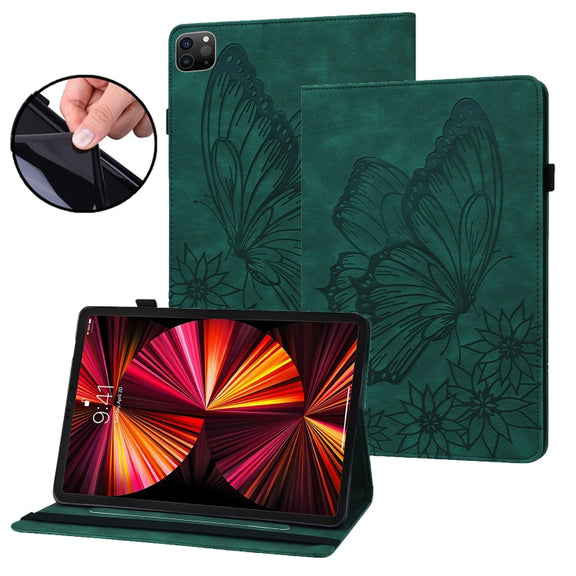 For iPad Pro 11 2022 / 2021 / 2020 / Air 2020 10.9 / 11 2024 Big Butterfly Embossed Smart Leather Tablet Case(Green)