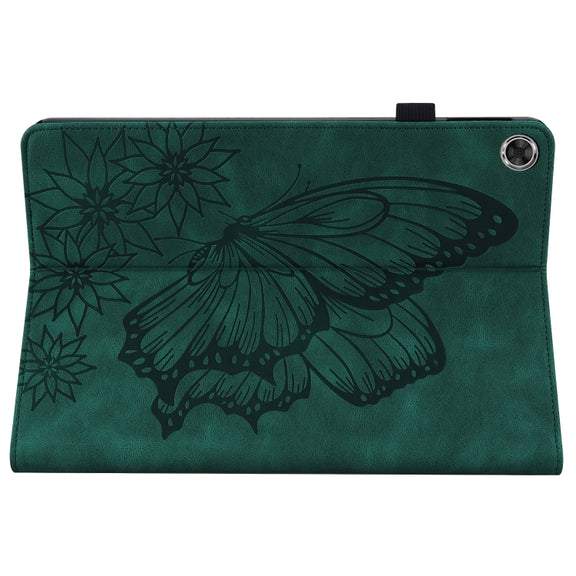 For Huawei MediaPad M5 Lite 10.1 Big Butterfly Embossed Leather Tablet Case(Green)
