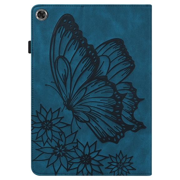 For Huawei MediaPad M5 Lite 10.1 Big Butterfly Embossed Leather Tablet Case(Blue)
