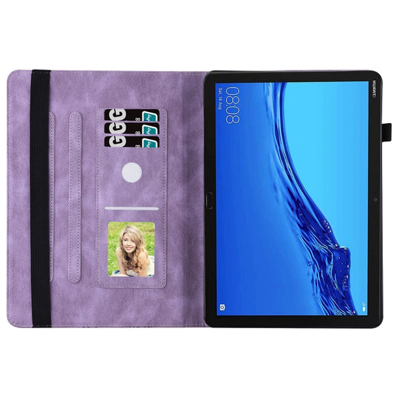 For Huawei MediaPad M5 Lite 10.1 Big Butterfly Embossed Leather Tablet Case(Purple)