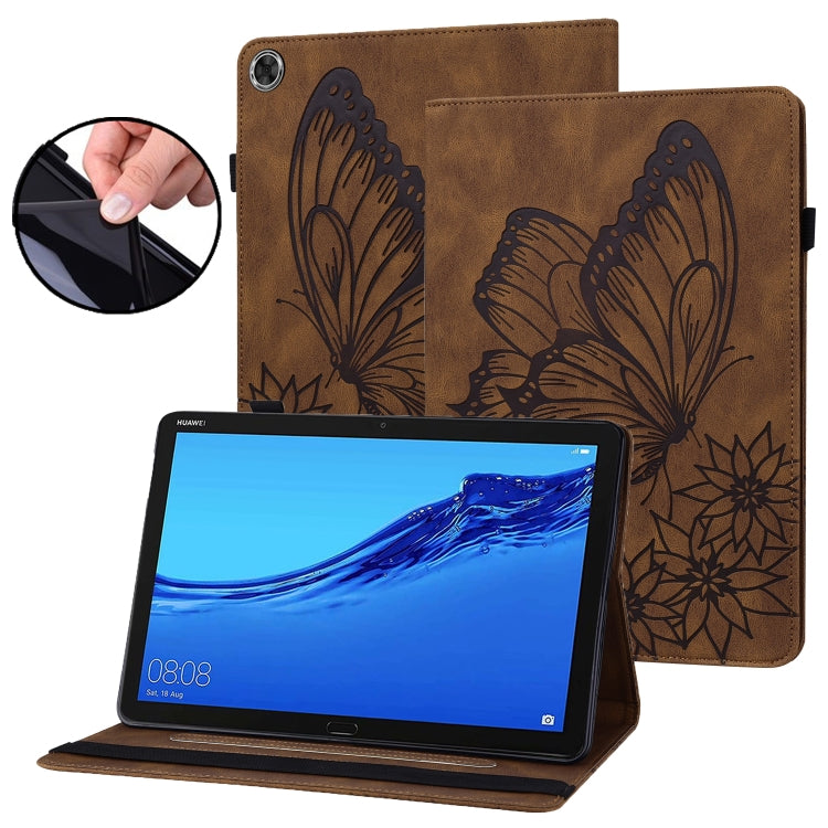 For Huawei MediaPad M5 Lite 10.1 Big Butterfly Embossed Leather Tablet Case(Brown) - Huawei by PMC TechLife | Online Shopping South Africa | PMC TechLife | Buy Now Pay Later Mobicred