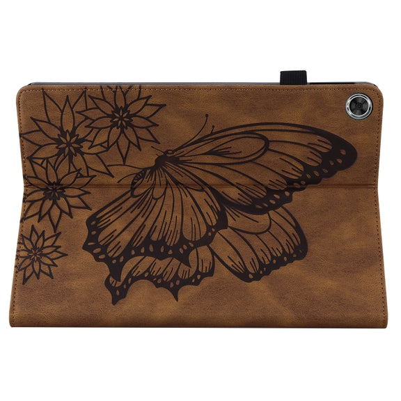 For Huawei MediaPad M5 Lite 10.1 Big Butterfly Embossed Leather Tablet Case(Brown)
