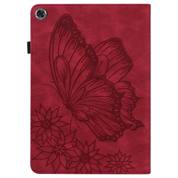 For Huawei MediaPad M5 Lite 10.1 Big Butterfly Embossed Leather Tablet Case(Red)
