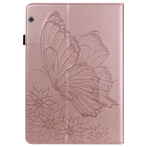 For Huawei MediaPad T5 Big Butterfly Embossed Leather Tablet Case(Rose Gold)