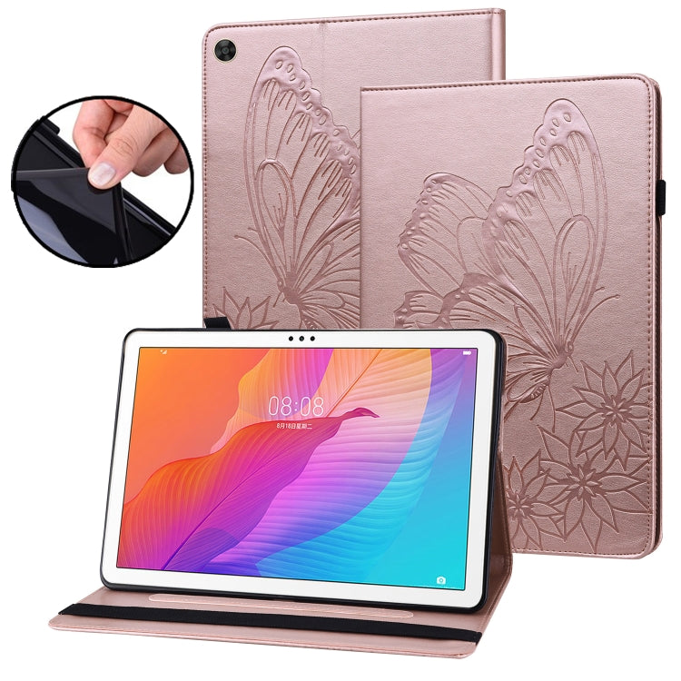For Huawei MatePad T 10s Big Butterfly Embossed Leather Tablet Case(Rose Gold) - Huawei by PMC TechLife | Online Shopping South Africa | PMC TechLife | Buy Now Pay Later Mobicred