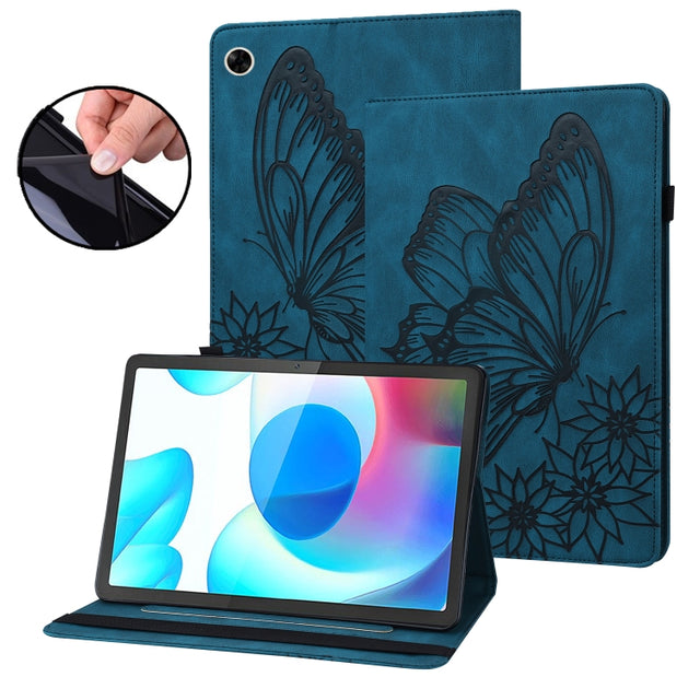 For Realme Pad Big Butterfly Embossed Leather Tablet Case(Blue)