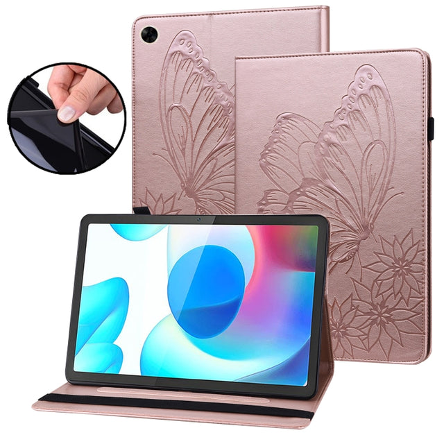 For Realme Pad Big Butterfly Embossed Leather Tablet Case(Rose Gold)