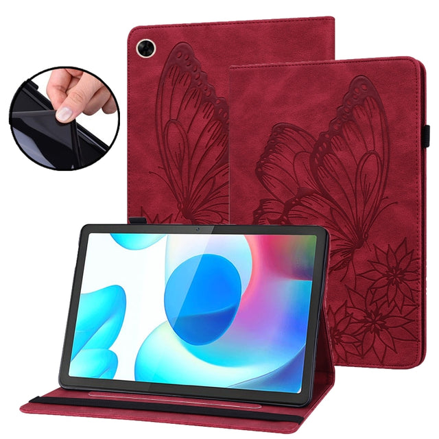 For Realme Pad Big Butterfly Embossed Leather Tablet Case(Red)