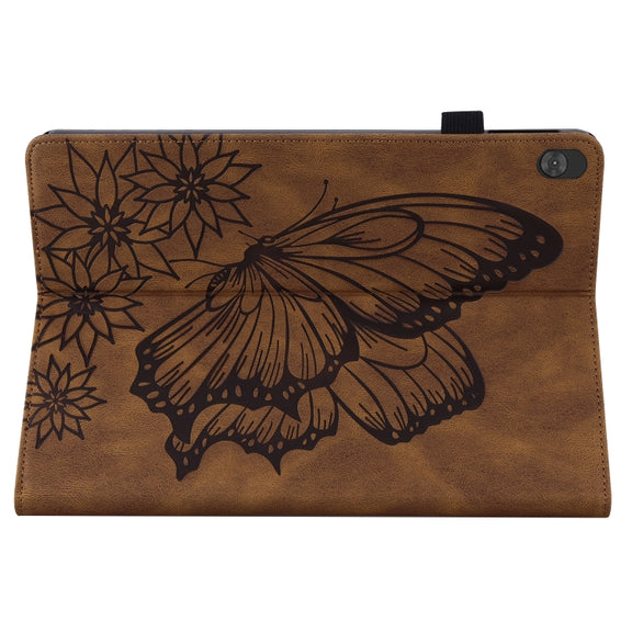 For Lenovo Tab M10 X505L Big Butterfly Embossed Leather Tablet Case(Brown)