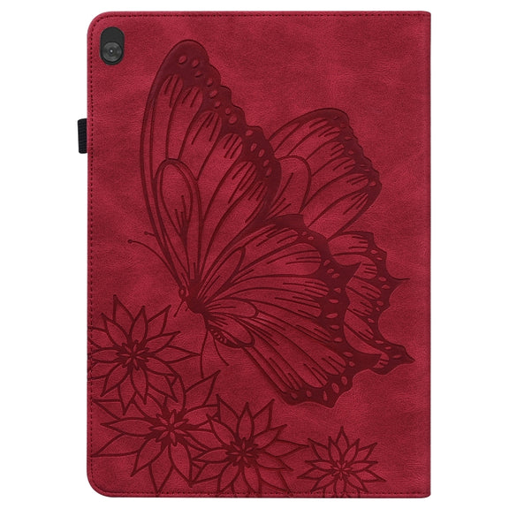 For Lenovo Tab M10 X505L Big Butterfly Embossed Leather Tablet Case(Red)