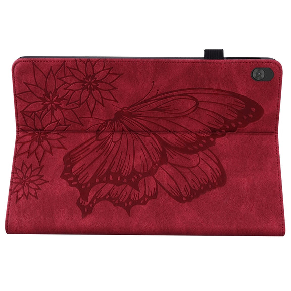 For Lenovo Tab M10 X505L Big Butterfly Embossed Leather Tablet Case(Red)