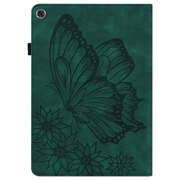 For Lenovo Tab M10 Plus 10.6 3rd Gen 2022 Big Butterfly Embossed Leather Tablet Case(Green)