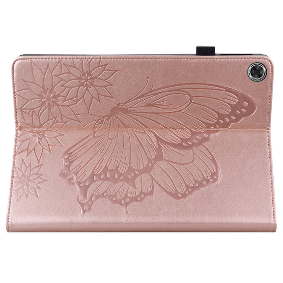 For Lenovo Tab M10 Plus 10.6 3rd Gen 2022 Big Butterfly Embossed Leather Tablet Case(Rose Gold)