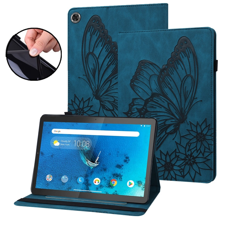 For Lenovo M10 Plus X606F Big Butterfly Embossed Leather Tablet Case(Blue) - Lenovo by PMC TechLife | Online Shopping South Africa | PMC TechLife | Buy Now Pay Later Mobicred