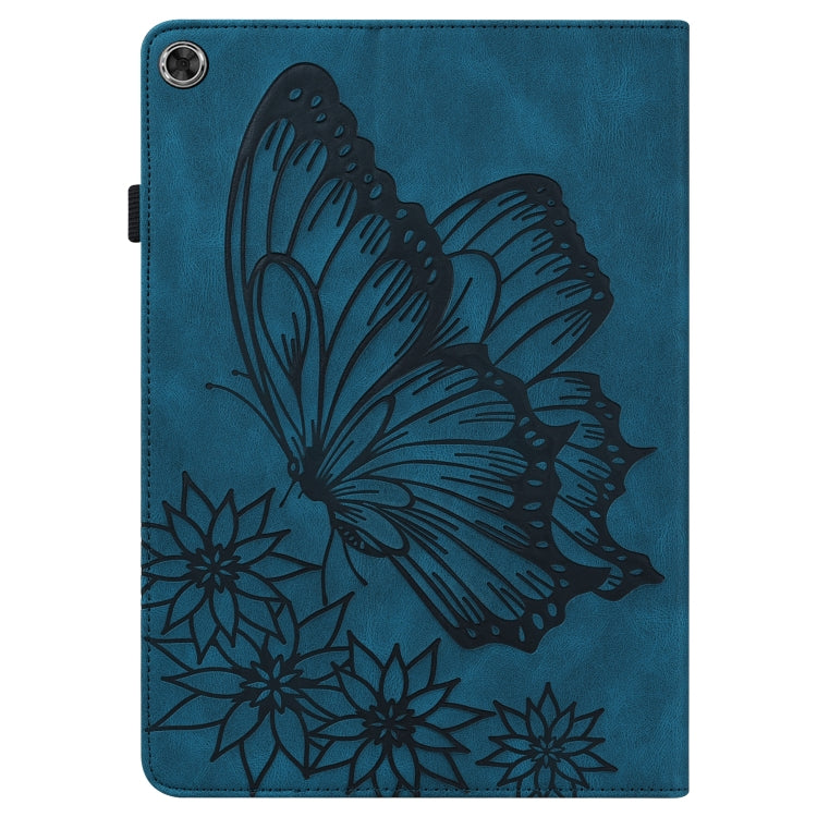 For Lenovo M10 Plus X606F Big Butterfly Embossed Leather Tablet Case(Blue)