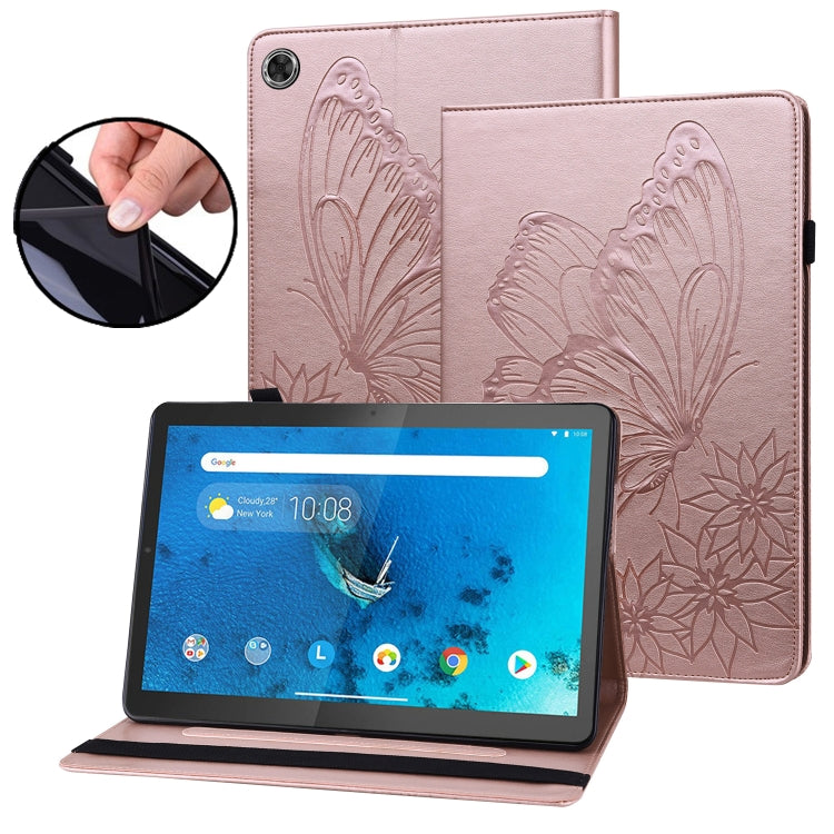 For Lenovo M10 Plus X606F Big Butterfly Embossed Leather Tablet Case(Rose Gold) - Lenovo by PMC TechLife | Online Shopping South Africa | PMC TechLife | Buy Now Pay Later Mobicred