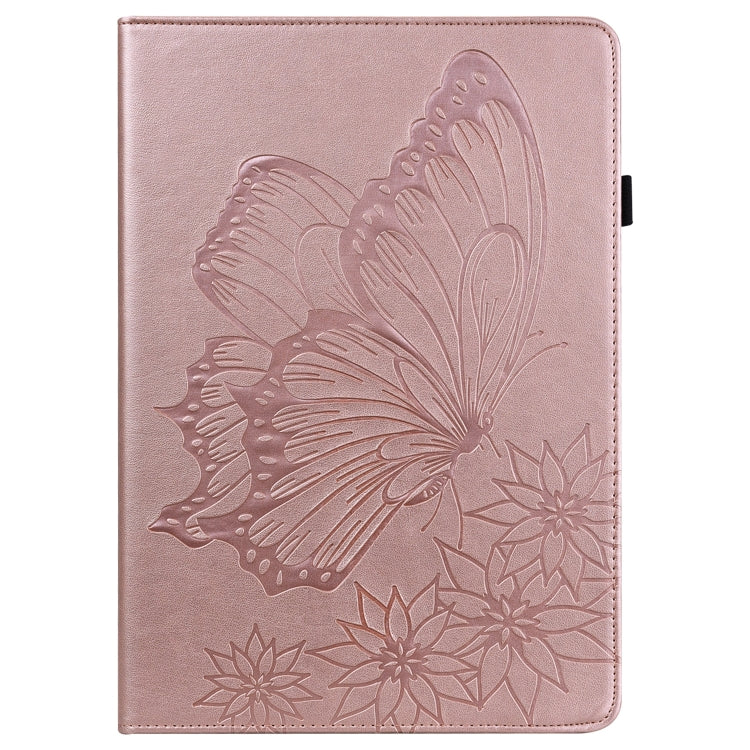 For Lenovo M10 Plus X606F Big Butterfly Embossed Leather Tablet Case(Rose Gold)