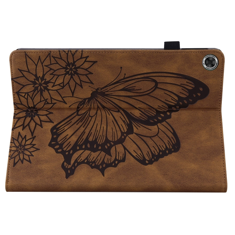 For Lenovo M10 Plus X606F Big Butterfly Embossed Leather Tablet Case(Brown) - Lenovo by PMC TechLife | Online Shopping South Africa | PMC TechLife | Buy Now Pay Later Mobicred