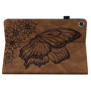 For Lenovo M10 Plus X606F Big Butterfly Embossed Leather Tablet Case(Brown)