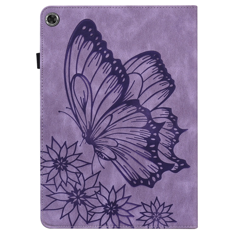 For Lenovo Tab M10 HD 2nd Gen Big Butterfly Embossed Leather Tablet Case(Purple)