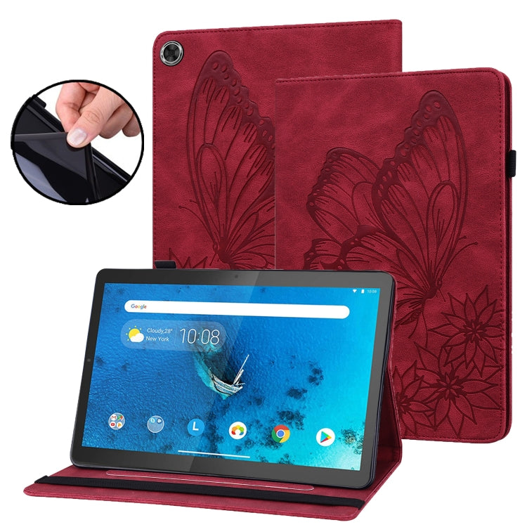 For Lenovo Tab M10 HD 2nd Gen Big Butterfly Embossed Leather Tablet Case(Red) - Lenovo by PMC TechLife | Online Shopping South Africa | PMC TechLife | Buy Now Pay Later Mobicred