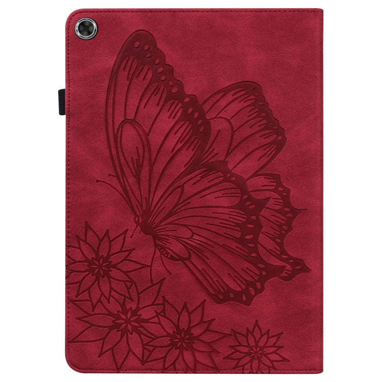 For Lenovo Tab M10 HD 2nd Gen Big Butterfly Embossed Leather Tablet Case(Red)