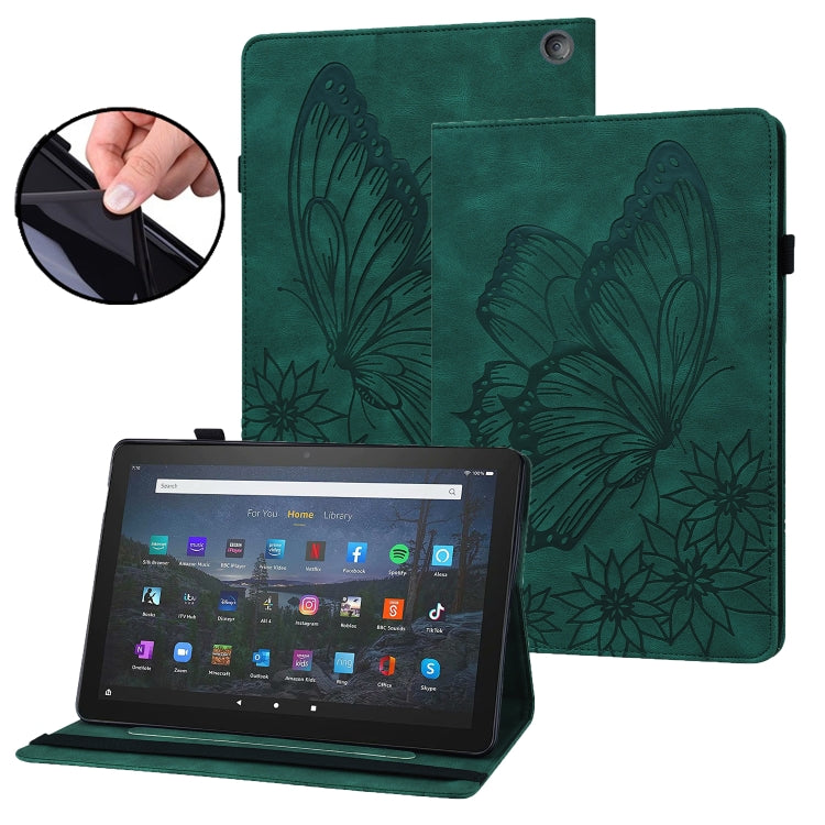 For Amazon Kindle Fire HD 10 / 10 Plus 2021 Big Butterfly Embossed Leather Tablet Case(Green) - free shipping - PMC TechLife - Order now!