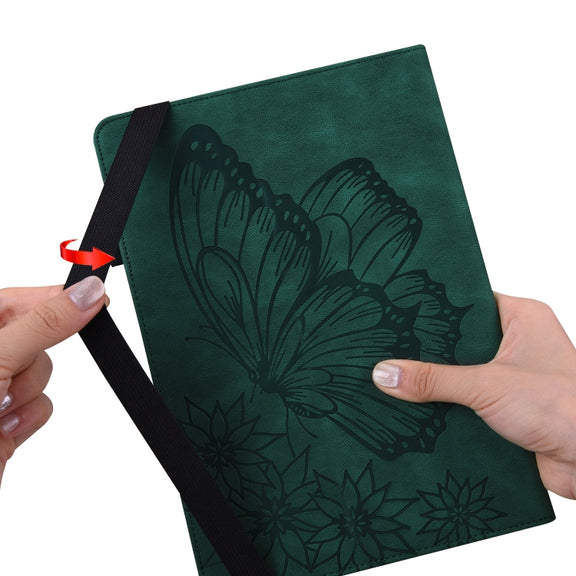 For Amazon Kindle Fire HD 10 / 10 Plus 2021 Big Butterfly Embossed Leather Tablet Case(Green)