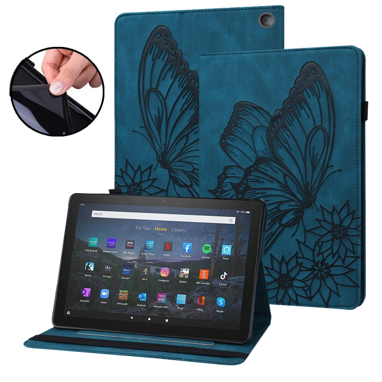 For Amazon Kindle Fire HD 10 / 10 Plus 2021 Big Butterfly Embossed Leather Tablet Case(Blue) - Amazon by PMC TechLife | Online Shopping South Africa | PMC TechLife | Buy Now Pay Later Mobicred