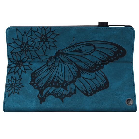 For Amazon Kindle Fire HD 10 / 10 Plus 2021 Big Butterfly Embossed Leather Tablet Case(Blue)