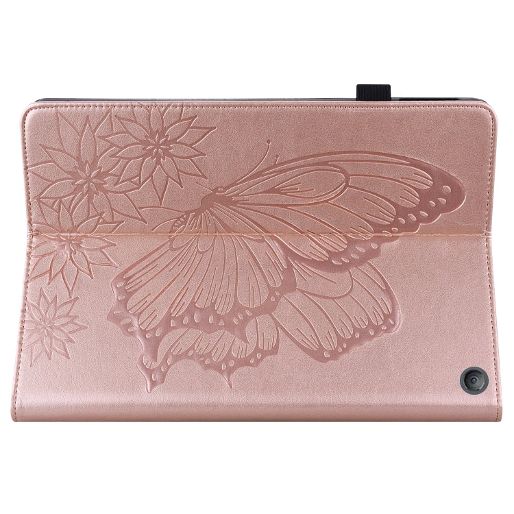 For Amazon Kindle Fire HD 10 / 10 Plus 2021 Big Butterfly Embossed Leather Tablet Case(Rose Gold)