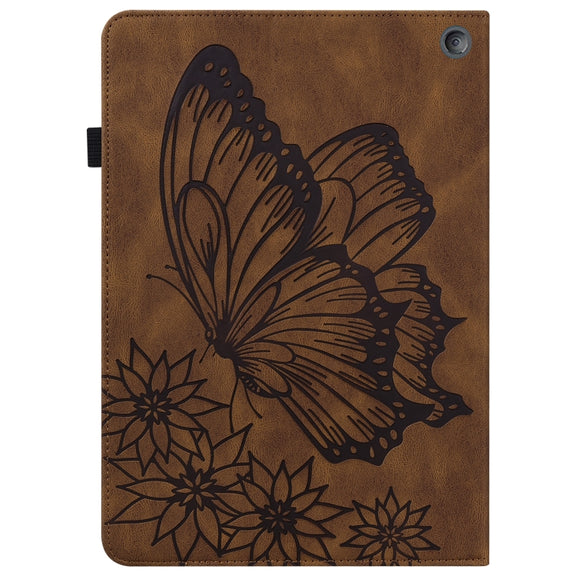 For Amazon Kindle Fire HD 10 / 10 Plus 2021 Big Butterfly Embossed Leather Tablet Case(Brown)