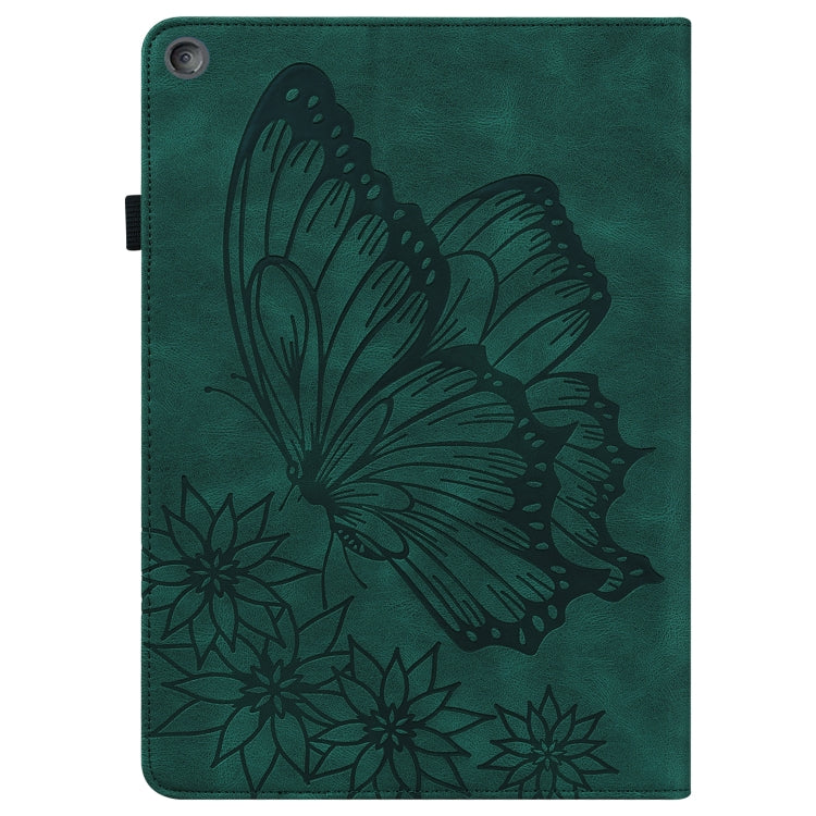 For Amazon Kindle Fire HD 10 2019 / 2017 Big Butterfly Embossed Smart Leather Tablet Case(Green)