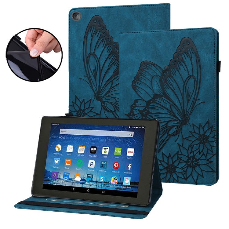 For Amazon Kindle Fire HD 10 2019 / 2017 Big Butterfly Embossed Smart Leather Tablet Case(Blue) - Amazon by PMC TechLife | Online Shopping South Africa | PMC TechLife | Buy Now Pay Later Mobicred