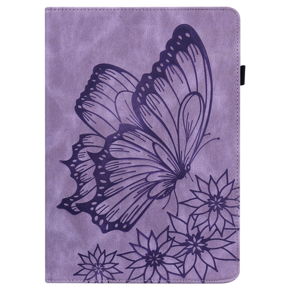 For Amazon Kindle Fire HD 10 2019 / 2017 Big Butterfly Embossed Smart Leather Tablet Case(Purple)