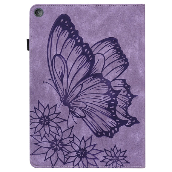 For Amazon Kindle Fire HD 10 2019 / 2017 Big Butterfly Embossed Smart Leather Tablet Case(Purple)