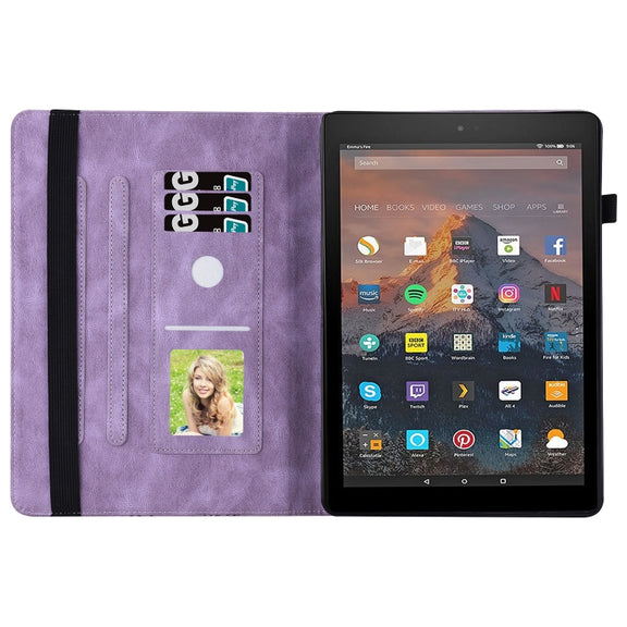 For Amazon Kindle Fire HD 10 2019 / 2017 Big Butterfly Embossed Smart Leather Tablet Case(Purple)
