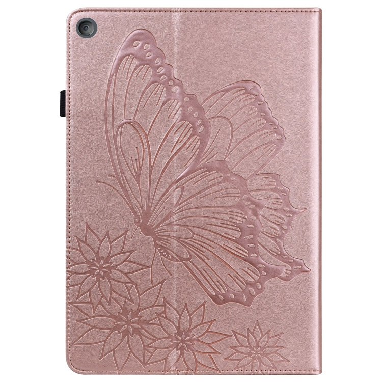 For Amazon Kindle Fire HD 10 2019 / 2017 Big Butterfly Embossed Smart Leather Tablet Case(Rose Gold)
