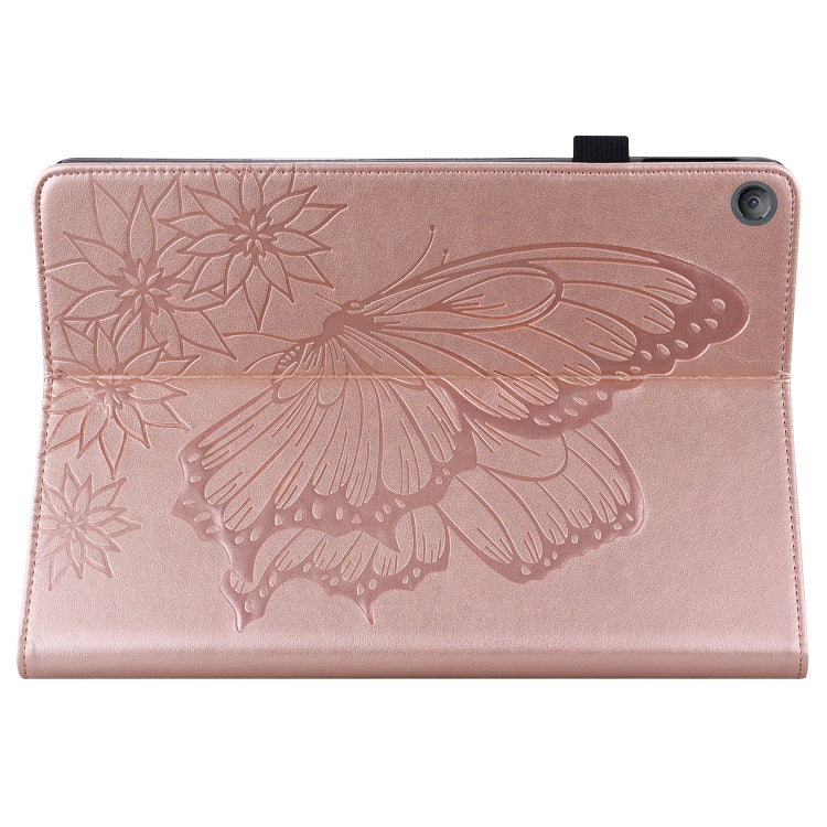 For Amazon Kindle Fire HD 10 2019 / 2017 Big Butterfly Embossed Smart Leather Tablet Case(Rose Gold)
