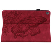 For Amazon Kindle Fire HD 10 2019 / 2017 Big Butterfly Embossed Smart Leather Tablet Case(Red)