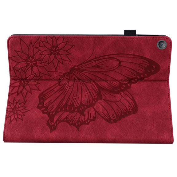 For Amazon Kindle Fire HD 10 2019 / 2017 Big Butterfly Embossed Smart Leather Tablet Case(Red)